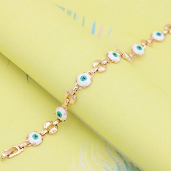"Turquoise Evil Eye Rose Gold Bracelet with Glossy Gold Accents, XPBL1026 - Picture 3 of 12